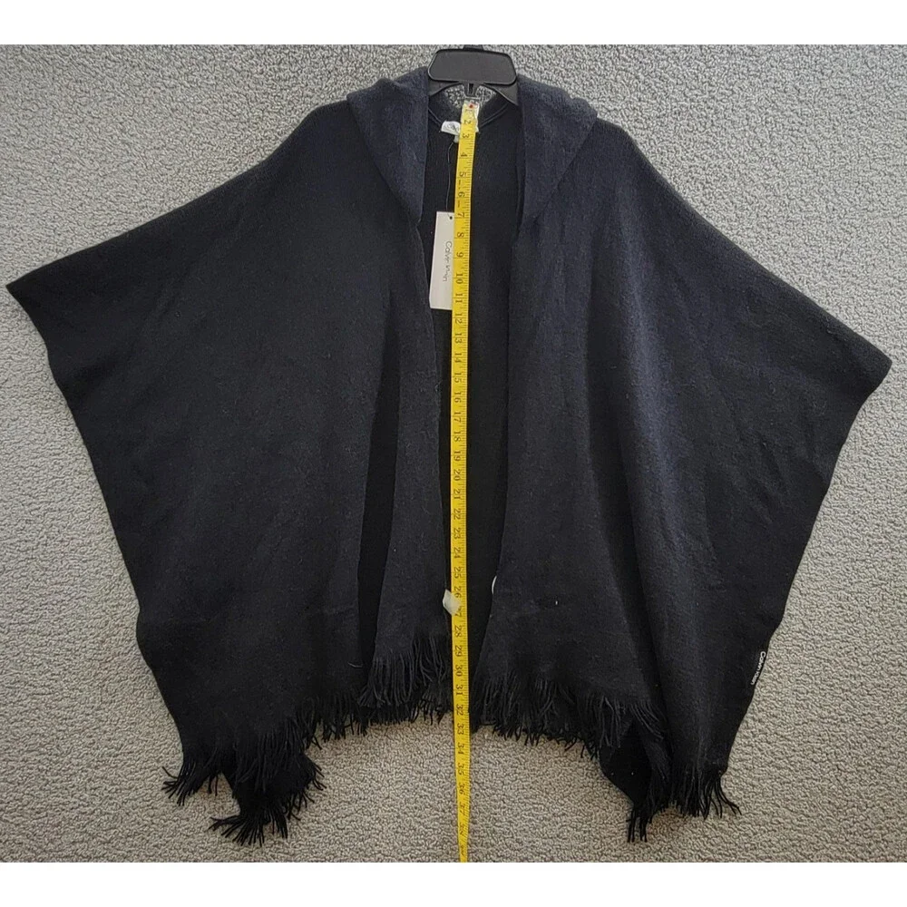 Calvin Klein Knit Hooded Cardigan Sweater Women's One Size Black Fringe Trim - Picture 5 of 15